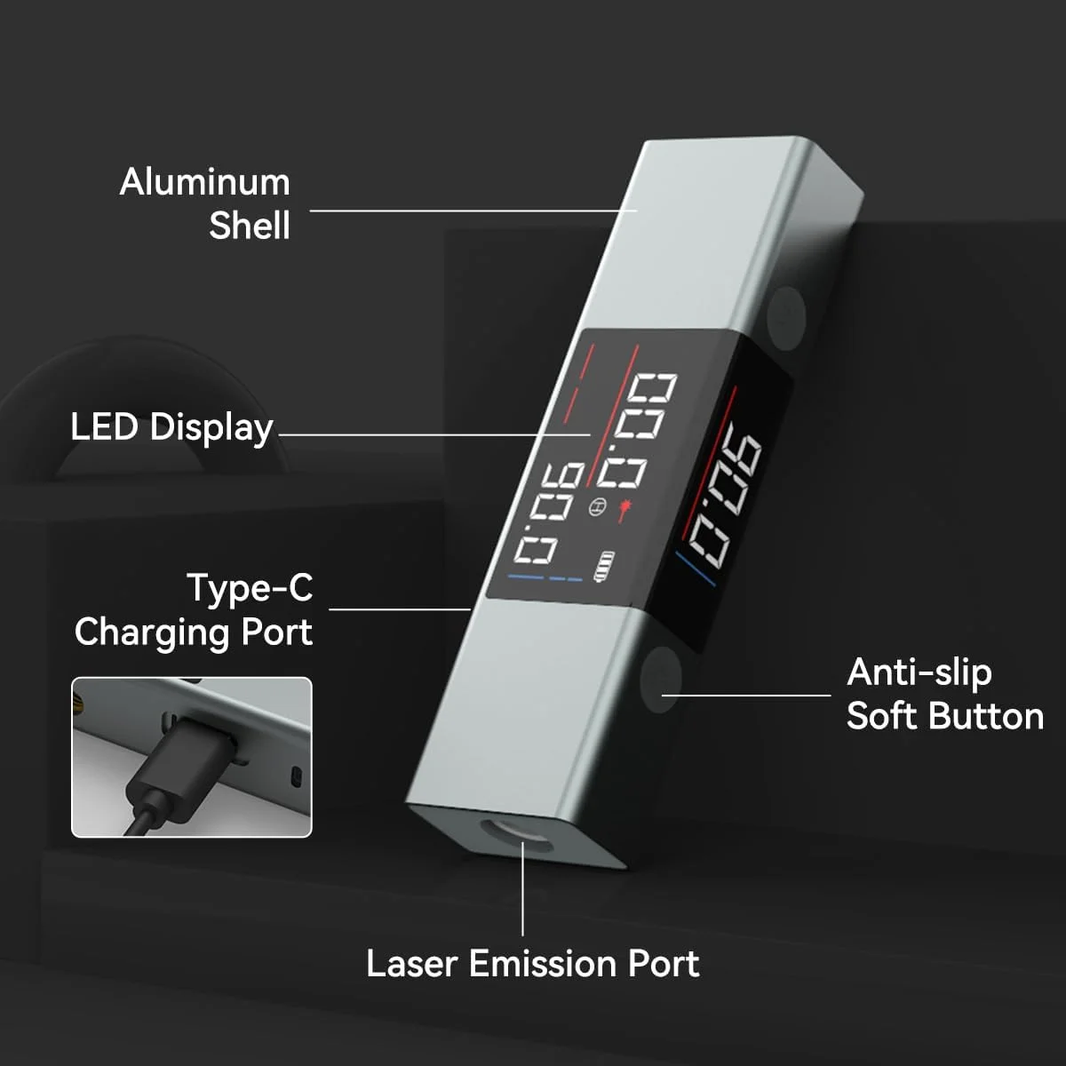 زاویه سنج لیزری قابل حمل 2 در 1، ابزار اندازه گیری زاویه لیزری با شارژ Type-C، زاویه یاب دیجیتال