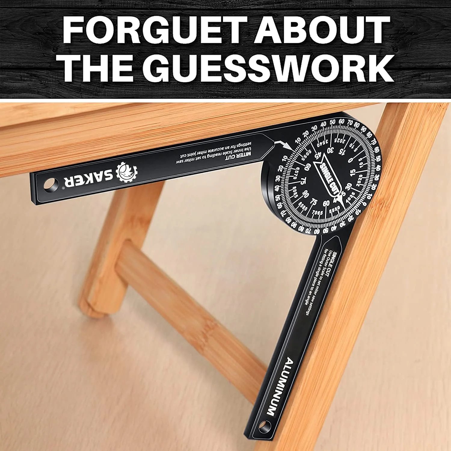 زاویه یاب اره فارسی بر Saker | زاویه یاب آلومینیومی 7 اینچی با دقت لیزری برای نجاران، لوله کش ها و تمام مشاغل ساختمانی (مشکی)