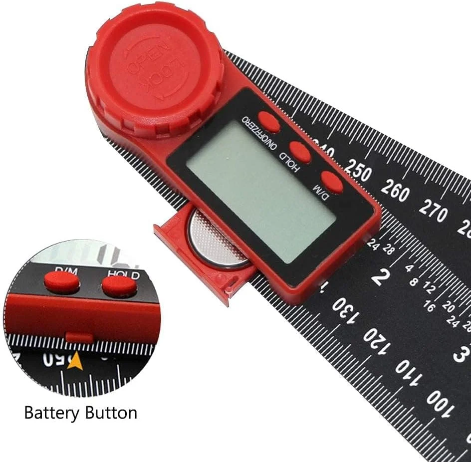 زاویه یاب دیجیتال، ابزار اندازه گیری استیل ضد زنگ با صفحه نمایش LCD، اندازه گیری 360 درجه برای نجاران، نجاری، ساخت و ساز، شامل باتری