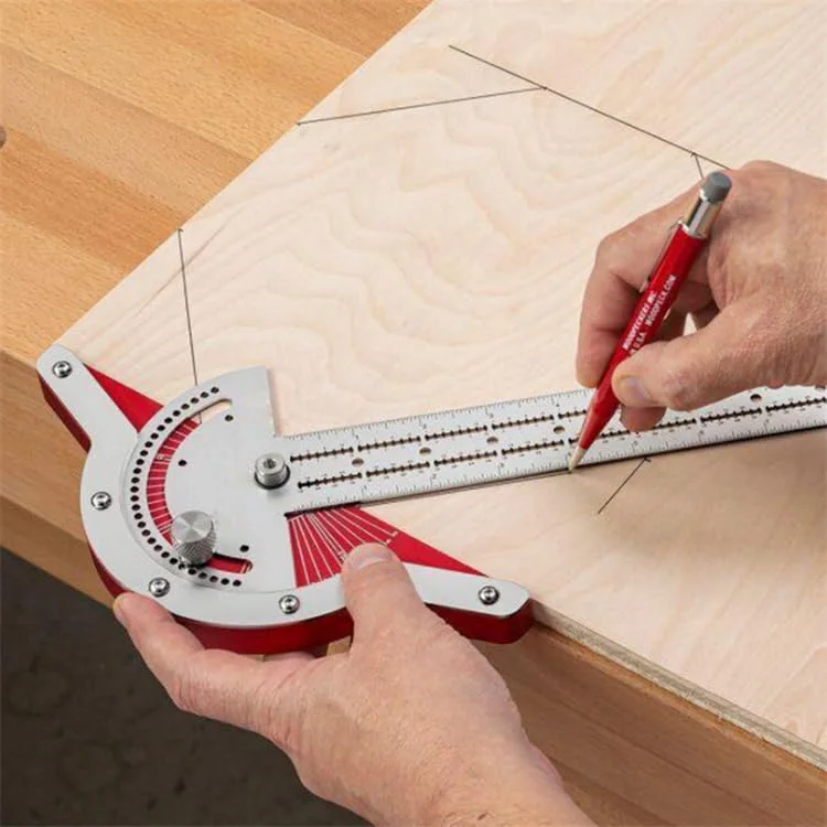 خط کش لبه نجاری 20 اینچی با زاویه یاب قابل تنظیم 0-70 درجه، ابزار اندازه گیری و علامت گذاری دو بازویی نجاری [P/N: ET-TOOL041-20-RAW]
