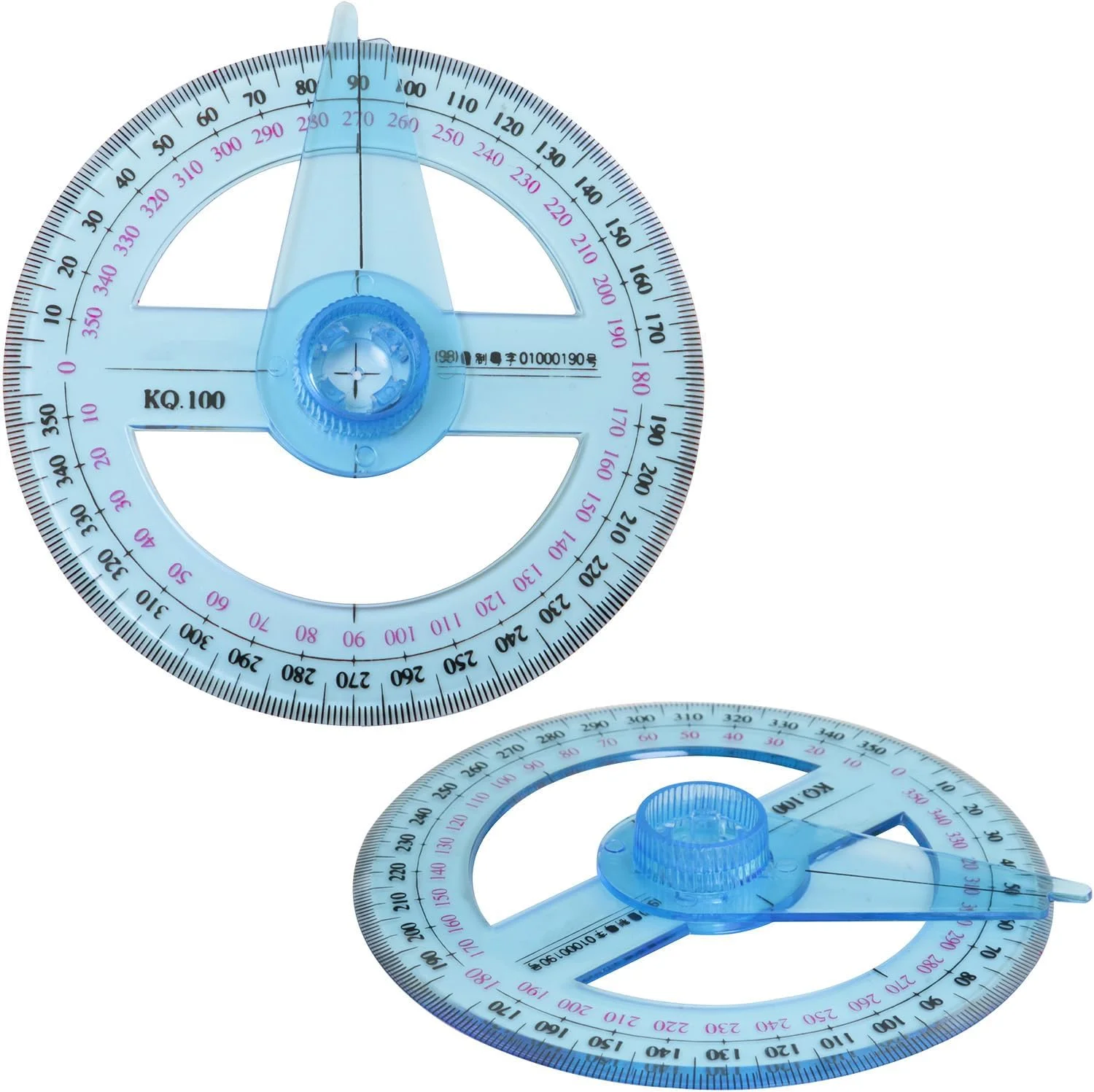 گونیا زاویه یاب دایره کامل LUORNG، 2 عددی، با پین نشانگر چرخان، نشانگر چرخان 360 درجه، پلاستیکی حکاکی شده، مناسب برای یادگیری، طراحی و مصارف نظامی