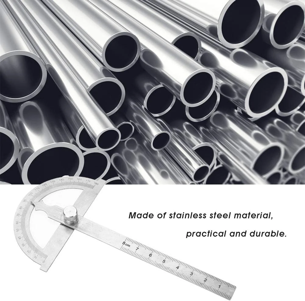 نقاله سر گرد 0-180 درجه، ابزار خط کش زاویه یاب استیل ضد زنگ، نقاله بازوی چرخشی زاویه یاب 0-180 درجه (80 * 120 میلی متر)