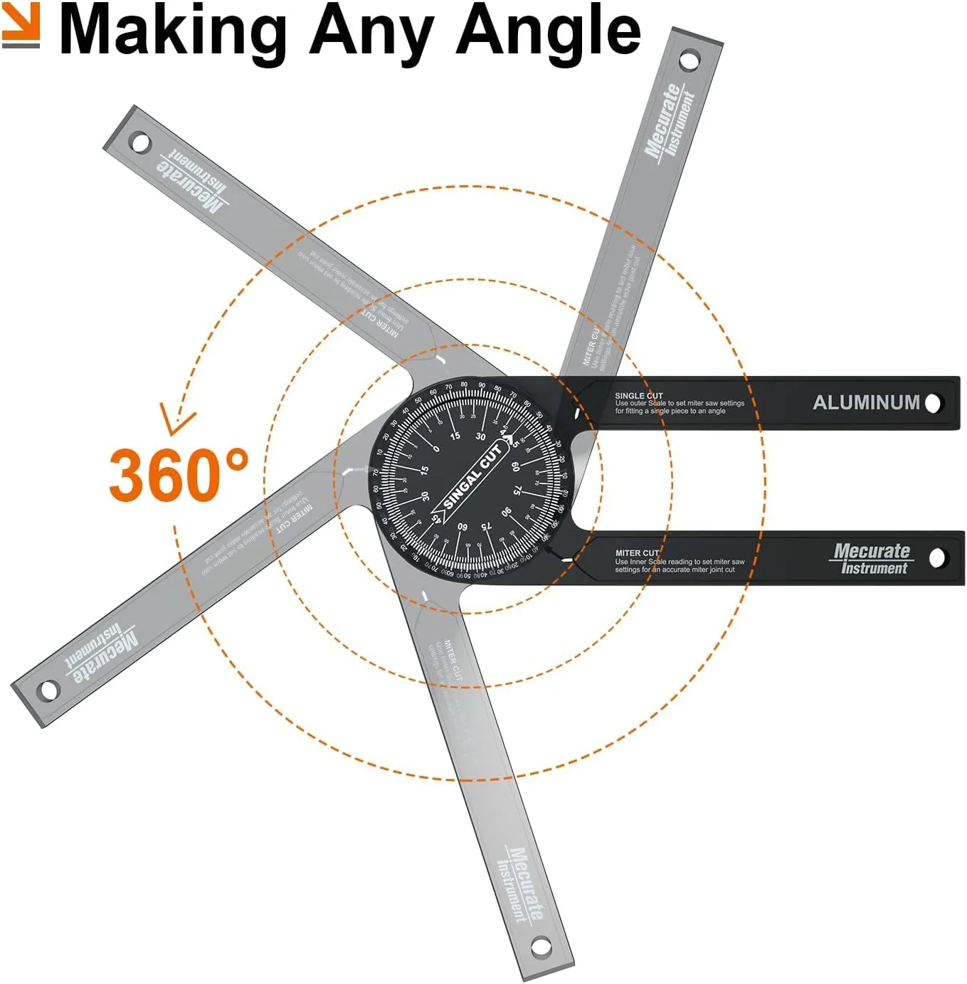 نقاله اره فارسی بر | زاویه یاب آلومینیومی 7 اینچی با دقت لیزری برای یافتن زاویه داخلی و خارجی برای نجاران، لوله کش ها و تمام مشاغل ساختمانی (مشکی)