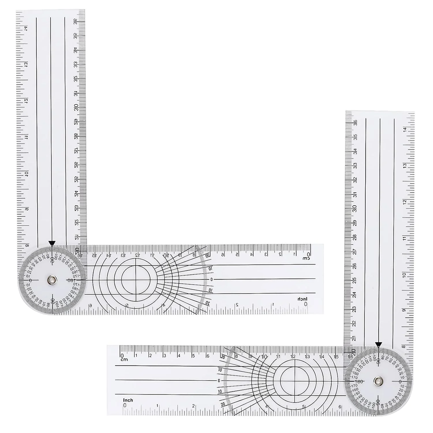 2 عدد گونیا پلاستیکی شفاف، نقاله زاویه یاب سریع، خط کش زاویه با قابلیت چرخش 360 درجه، بازوهای 7 اینچی، ابزار اندازه گیری برای اندازه گیری در دفتر مدرسه