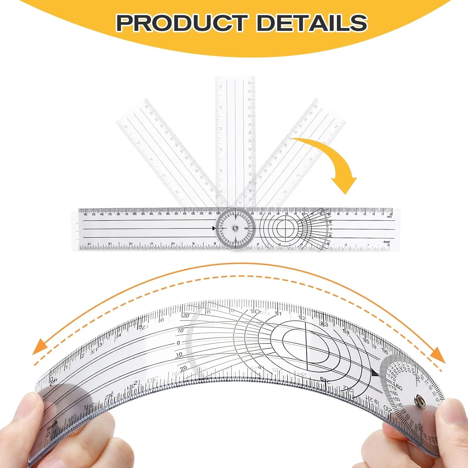 2 عدد گونیا پلاستیکی شفاف، نقاله زاویه یاب سریع، خط کش زاویه با قابلیت چرخش 360 درجه، بازوهای 7 اینچی، ابزار اندازه گیری برای اندازه گیری در دفتر مدرسه
