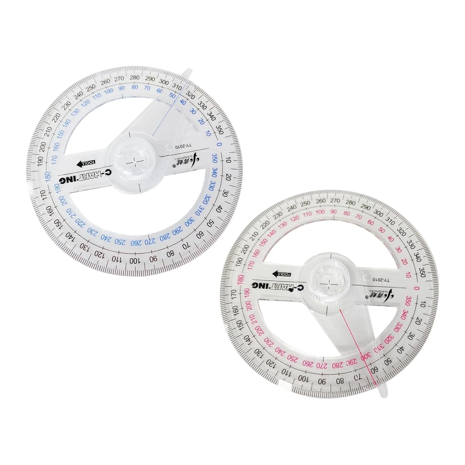 نقاله 360 درجه اندازه گیری زاویه 2 عددی - نقاله دایره ای پلاستیکی 10 سانتی متری با طراحی ضد لغزش برای دانش آموزان، معلمان، کلاس های STEM و مهندسی