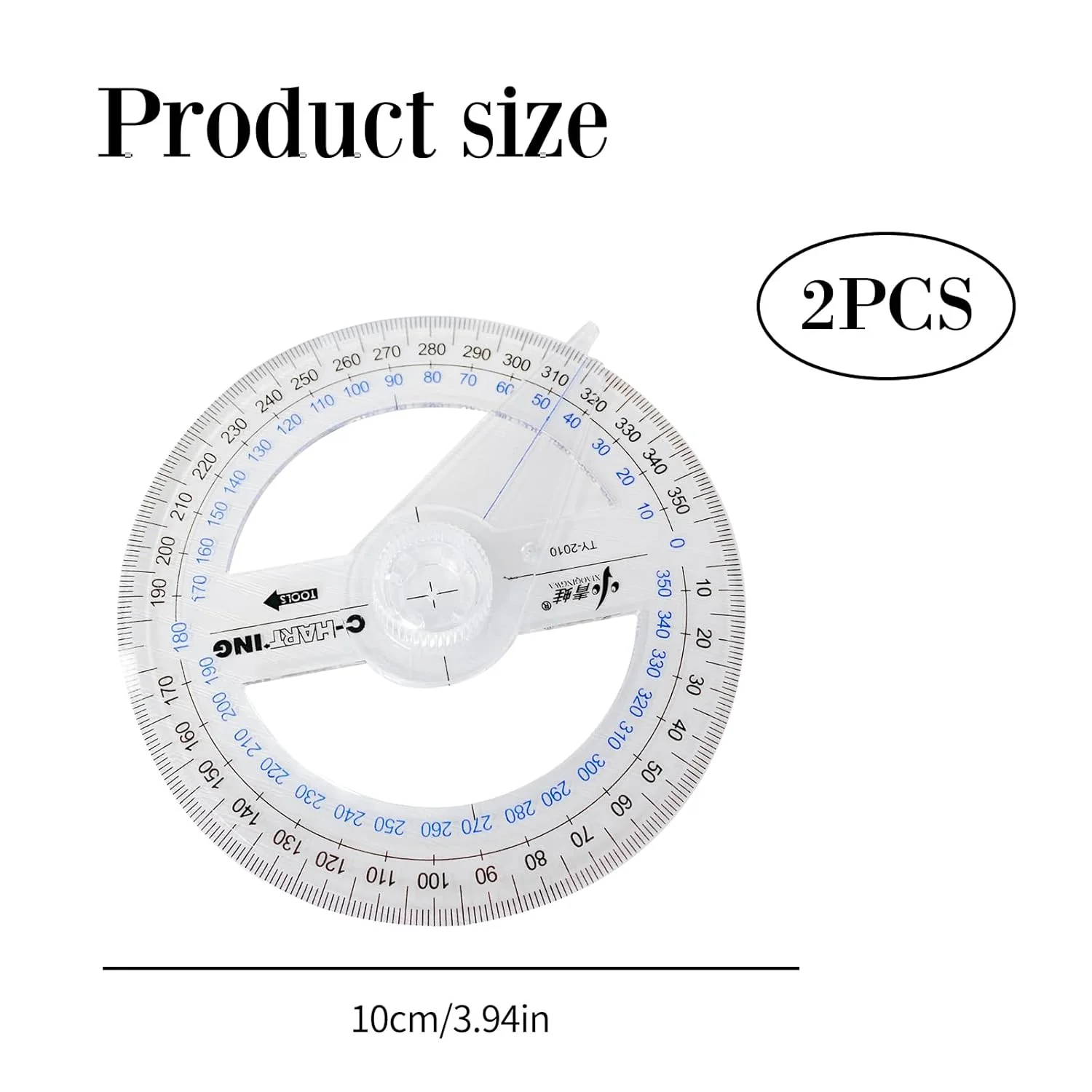 نقاله 360 درجه اندازه گیری زاویه 2 عددی - نقاله دایره ای پلاستیکی 10 سانتی متری با طراحی ضد لغزش برای دانش آموزان، معلمان، کلاس های STEM و مهندسی