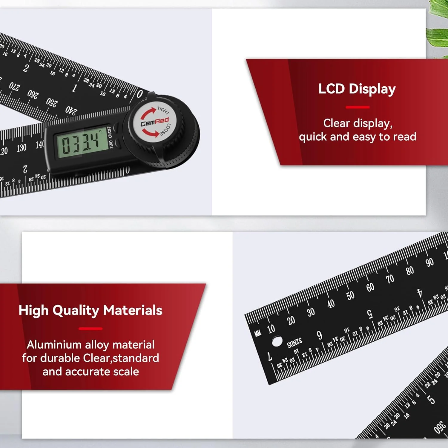 زاویه یاب دیجیتال آلومینیومی GemRed 82305