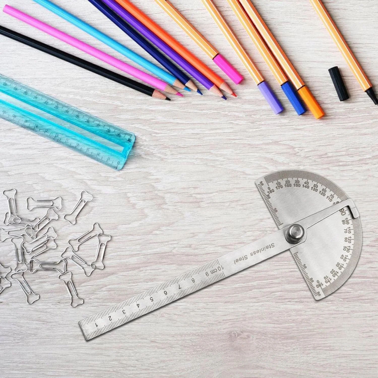 نقاله استیل ضد زنگ 0-180 درجه، خط کش نجاری برای اندازه گیری دقیق زوایا در پروژه های هنری ساختمانی، خط کش زاویه یاب استیل ضد زنگ برای اندازه گیری زاویه