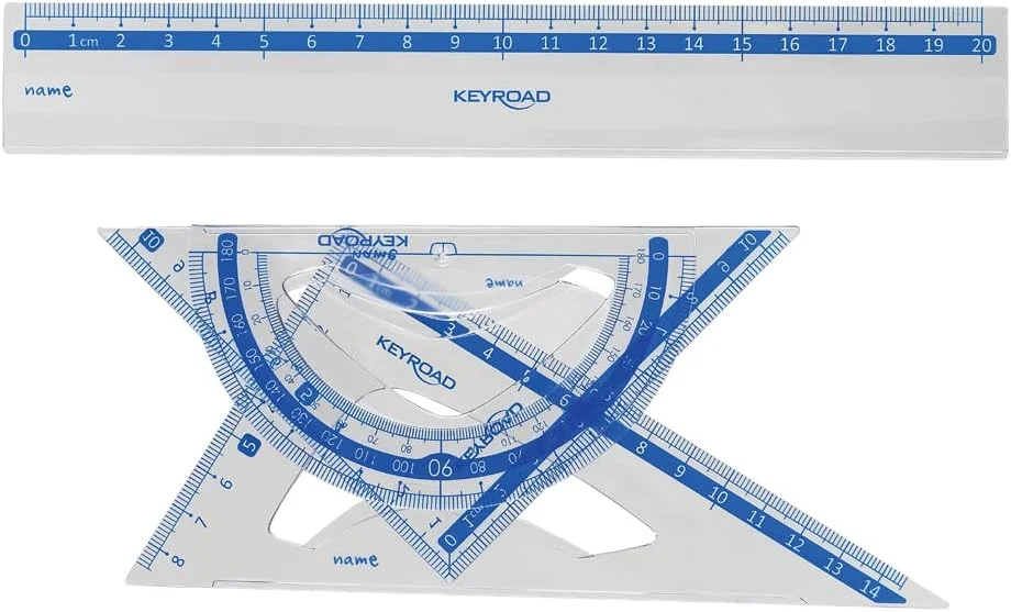 مجموعه لوازم هندسه مدرسه Keyroad - خط کش 20 سانتی متری - گونیا 45 درجه - گونیا 60 درجه - نقاله 180 درجه - جنس پلاستیک مقاوم
