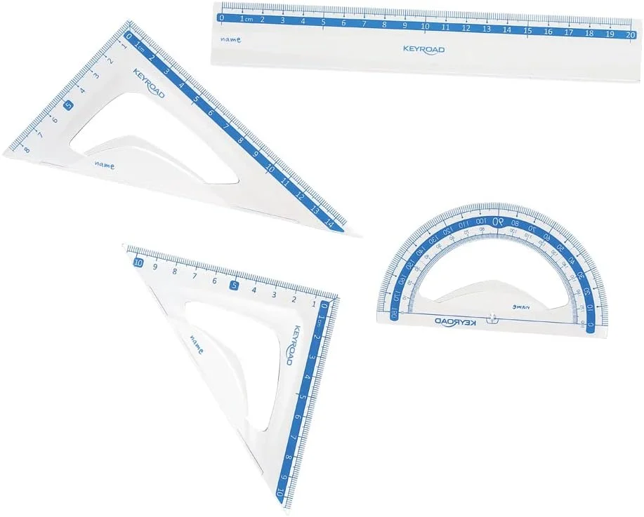 مجموعه لوازم هندسه مدرسه Keyroad - خط کش 20 سانتی متری - گونیا 45 درجه - گونیا 60 درجه - نقاله 180 درجه - جنس پلاستیک مقاوم