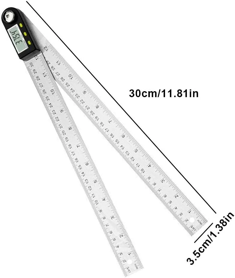 زاویه یاب دیجیتال، نقاله فلزی، خط کش زاویه، 360 درجه، نقاله 300 میلی متری، نقاله دیجیتال 12 اینچی استیل ضد زنگ