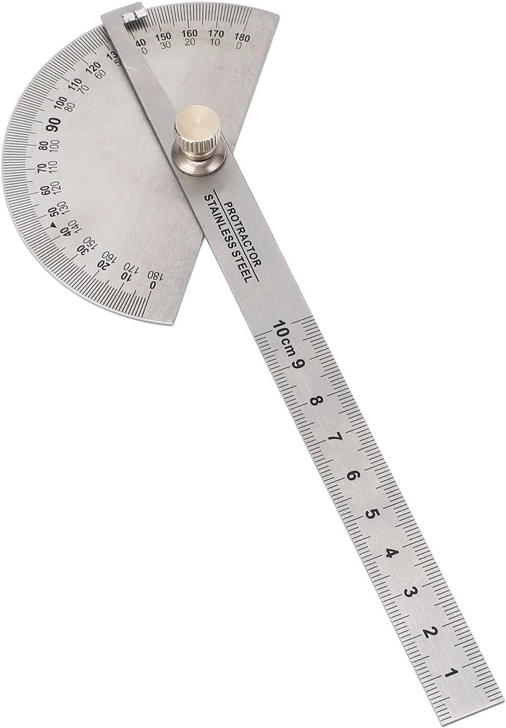 گونیا زاویه یاب نجاری، نقاله زاویه ای استیل ضد زنگ قابل حمل قابل تنظیم 0 تا 180 درجه به همراه خط کش نجاری 10 سانتی متری