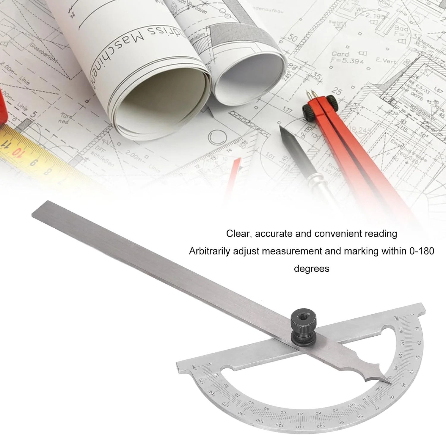 نقاله زاویه، زاویه یاب 0 تا 180 درجه، نقاله فولاد کربنی برای خط کش نجاری با مقیاس واضح