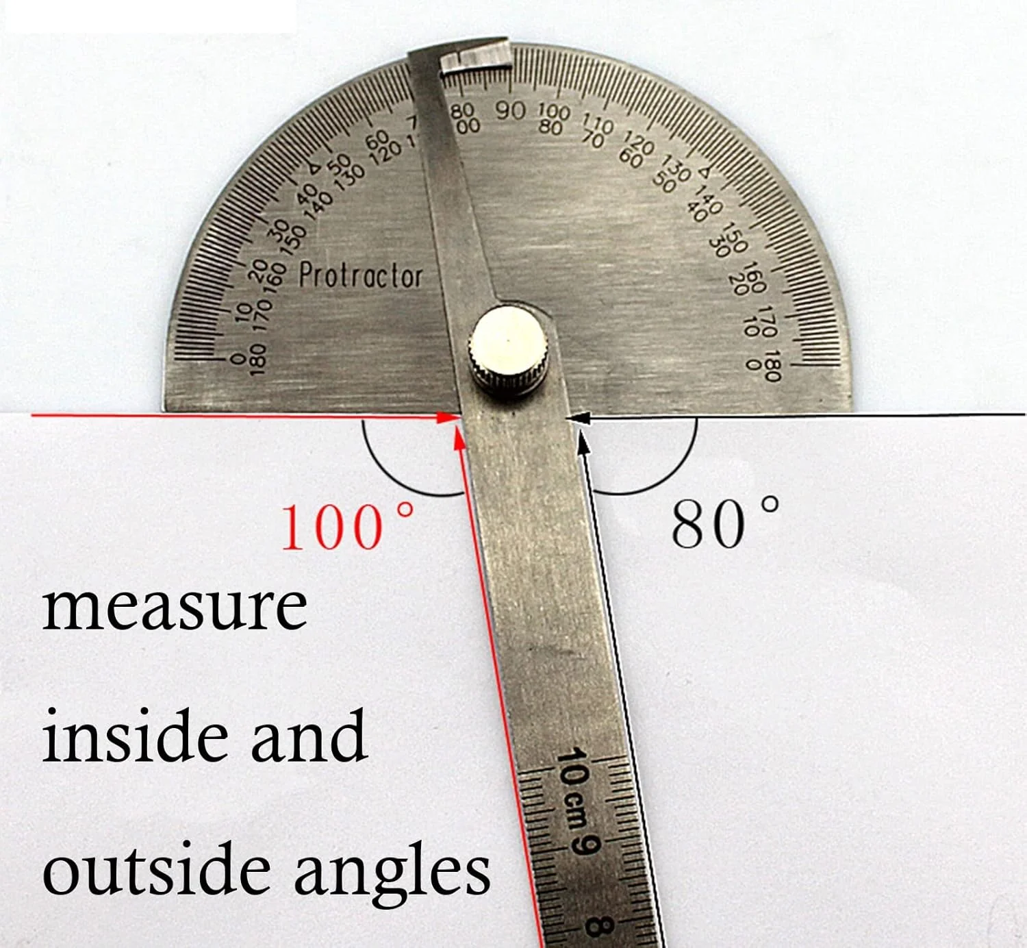 گونیا نقاله زاویه یاب استیل ضد زنگ 2 در 1 با خط کش، ابزار اندازه گیری زاویه 0-180 درجه، محدوده 6.0 اینچ، ابزار دقیق برای نجاری و طراحی دانشجویی
