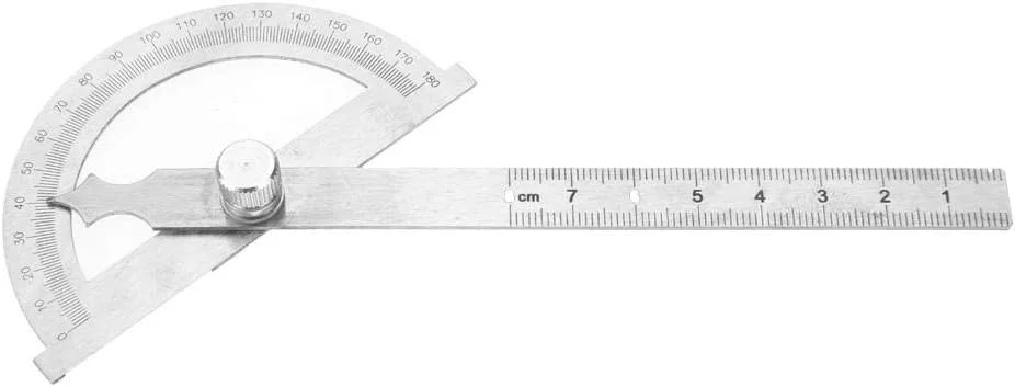 نقاله زاویه ای 0-180 درجه استیل ضد زنگ با خط کش زاویه یاب 0-15 سانتی متر (80120 میلی متر)