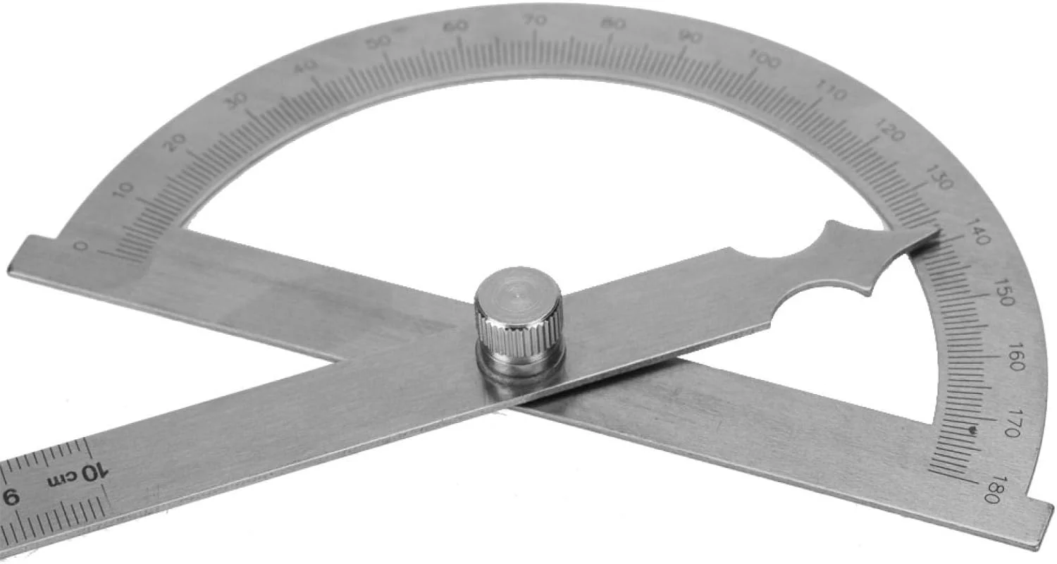 نقاله زاویه ای 0-180 درجه استیل ضد زنگ، نقاله چرخشی 0-15 سانتی متر، خط کش زاویه یاب (120 * 150 میلی متر)