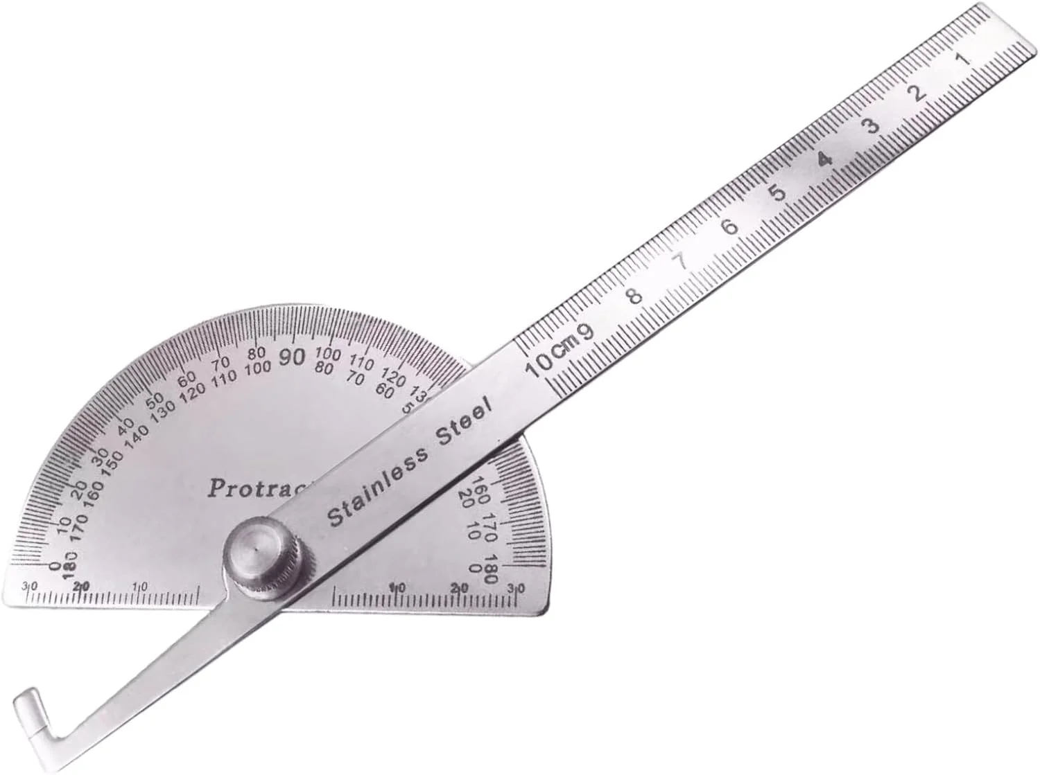 نقاله فلزی 0-180 درجه، ابزار زاویه یاب، نقاله استیل ضد زنگ، نقاله نجاری، قابل تنظیم، ابزار اندازه گیری زاویه 10 سانتی متری