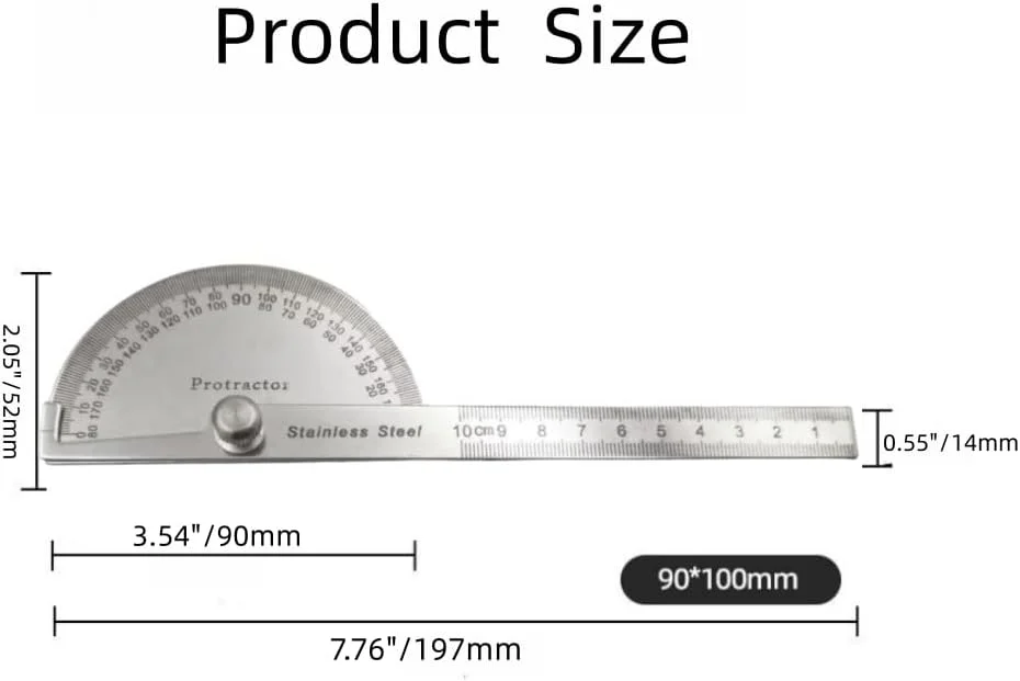 نقاله فلزی 0-180 درجه، ابزار زاویه یاب، نقاله استیل ضد زنگ، نقاله نجاری، قابل تنظیم، ابزار اندازه گیری زاویه 10 سانتی متری