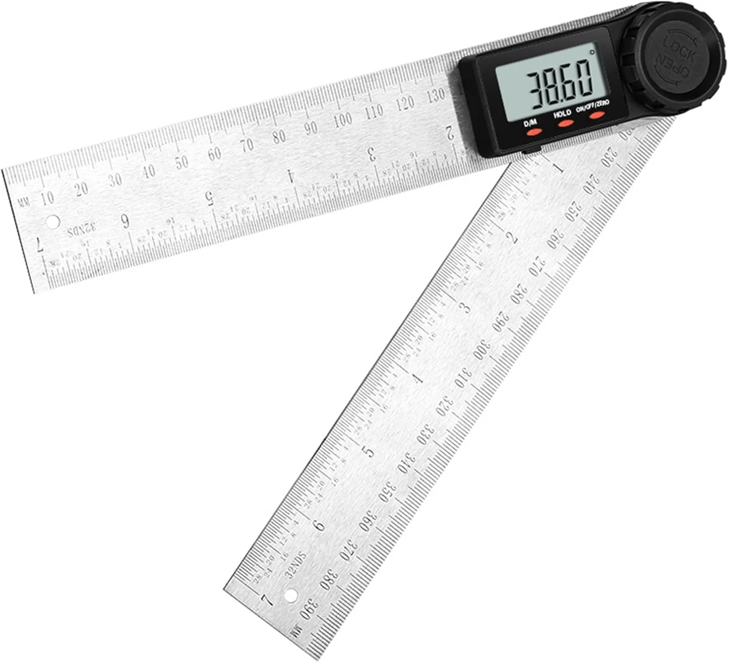 زاویه یاب دیجیتال قابل حمل 2 در 1، خط کش و نقاله استیل ضد زنگ، نقاله اره فارسی بر، صفحه نمایش LCD، محدوده اندازه گیری 360 درجه، ابزار دقیق اندازه گیری زاویه برای نجاری