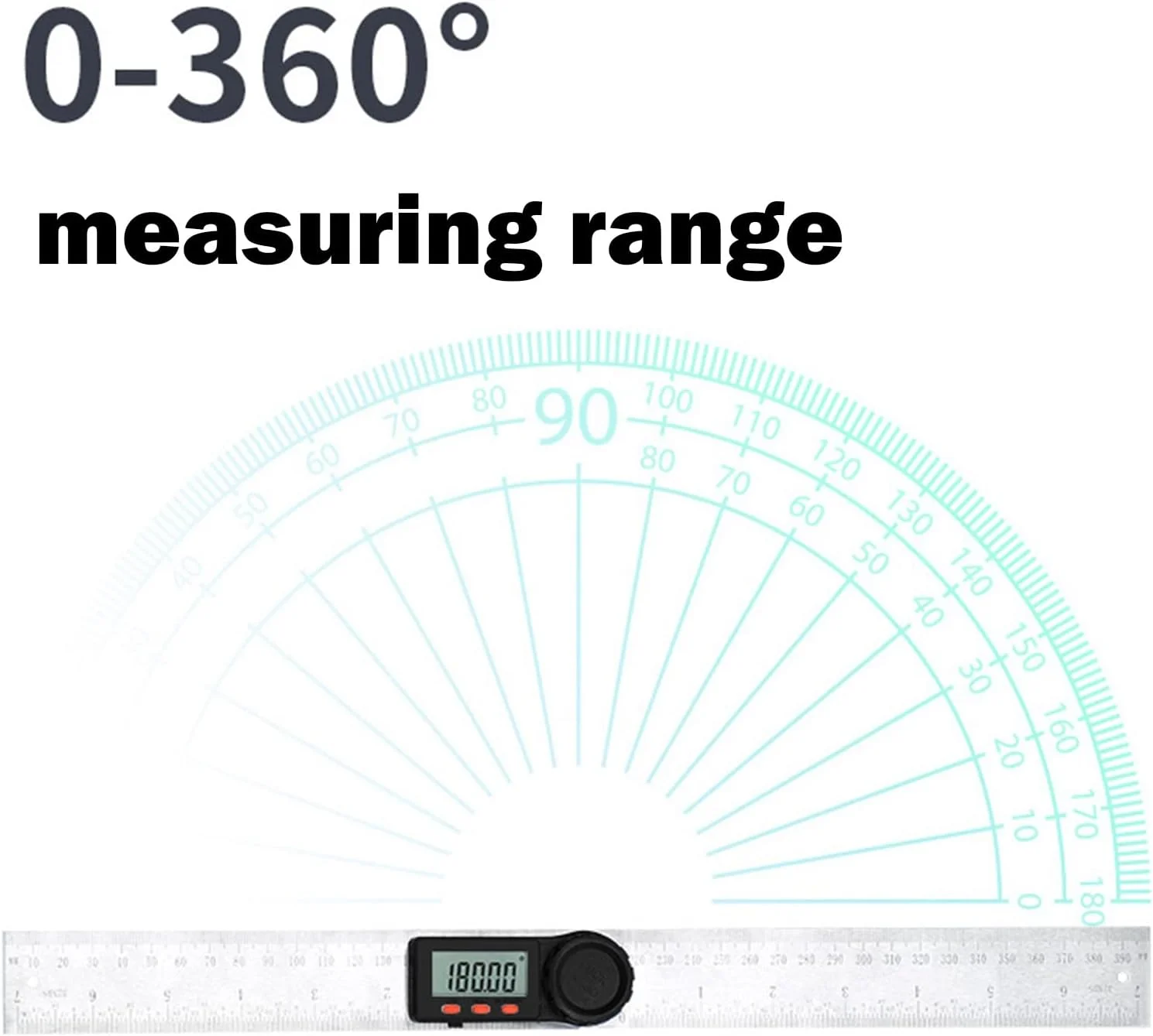 زاویه یاب دیجیتال قابل حمل 2 در 1، خط کش و نقاله استیل ضد زنگ، نقاله اره فارسی بر، صفحه نمایش LCD، محدوده اندازه گیری 360 درجه، ابزار دقیق اندازه گیری زاویه برای نجاری