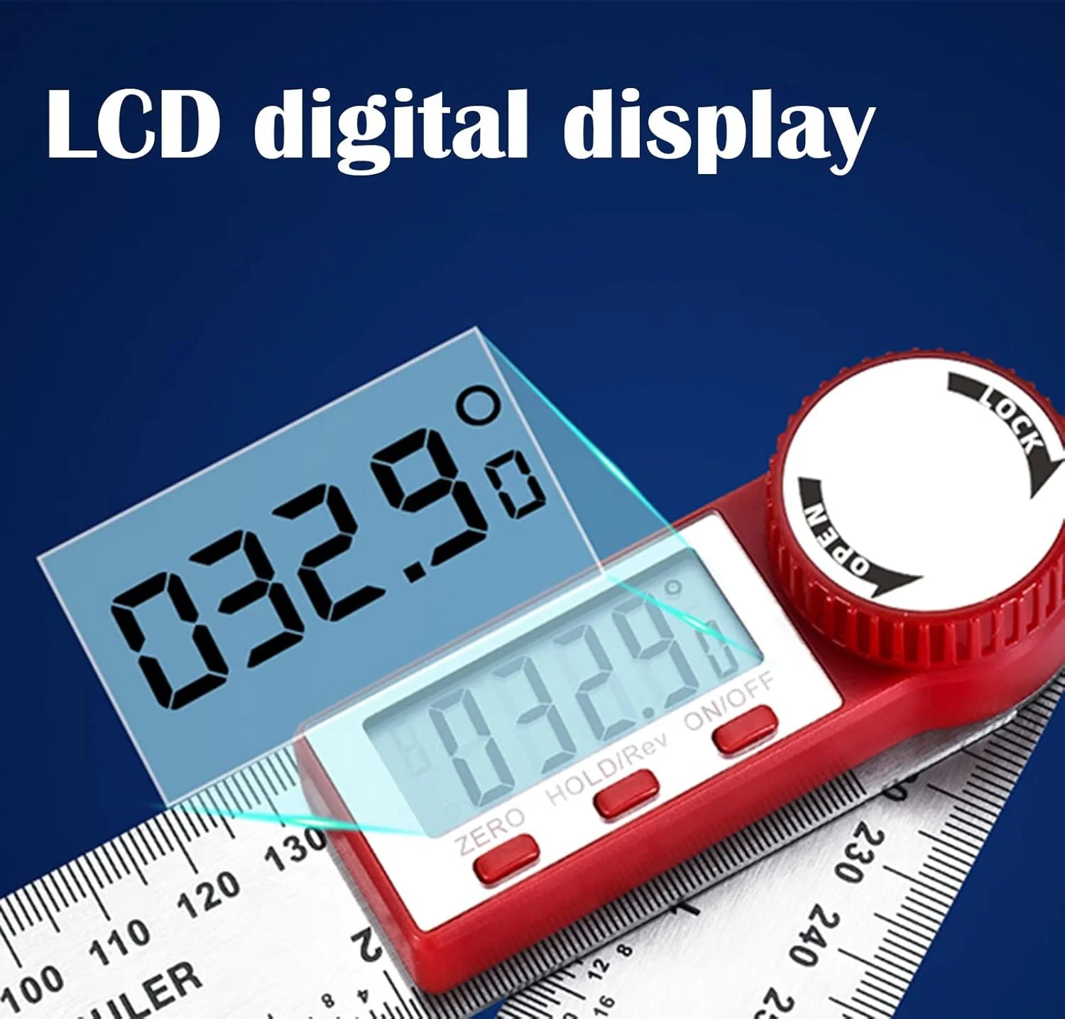 زاویه سنج دیجیتال، زاویه یاب استیل، اره فارسی بر، خط کش 2 در 1 و نقاله با علامت گذاری دوگانه، ابزار اندازه گیری زاویه 360 درجه، نقاله با محدوده 20، 30 و 50 سانتی متر برای نجاری