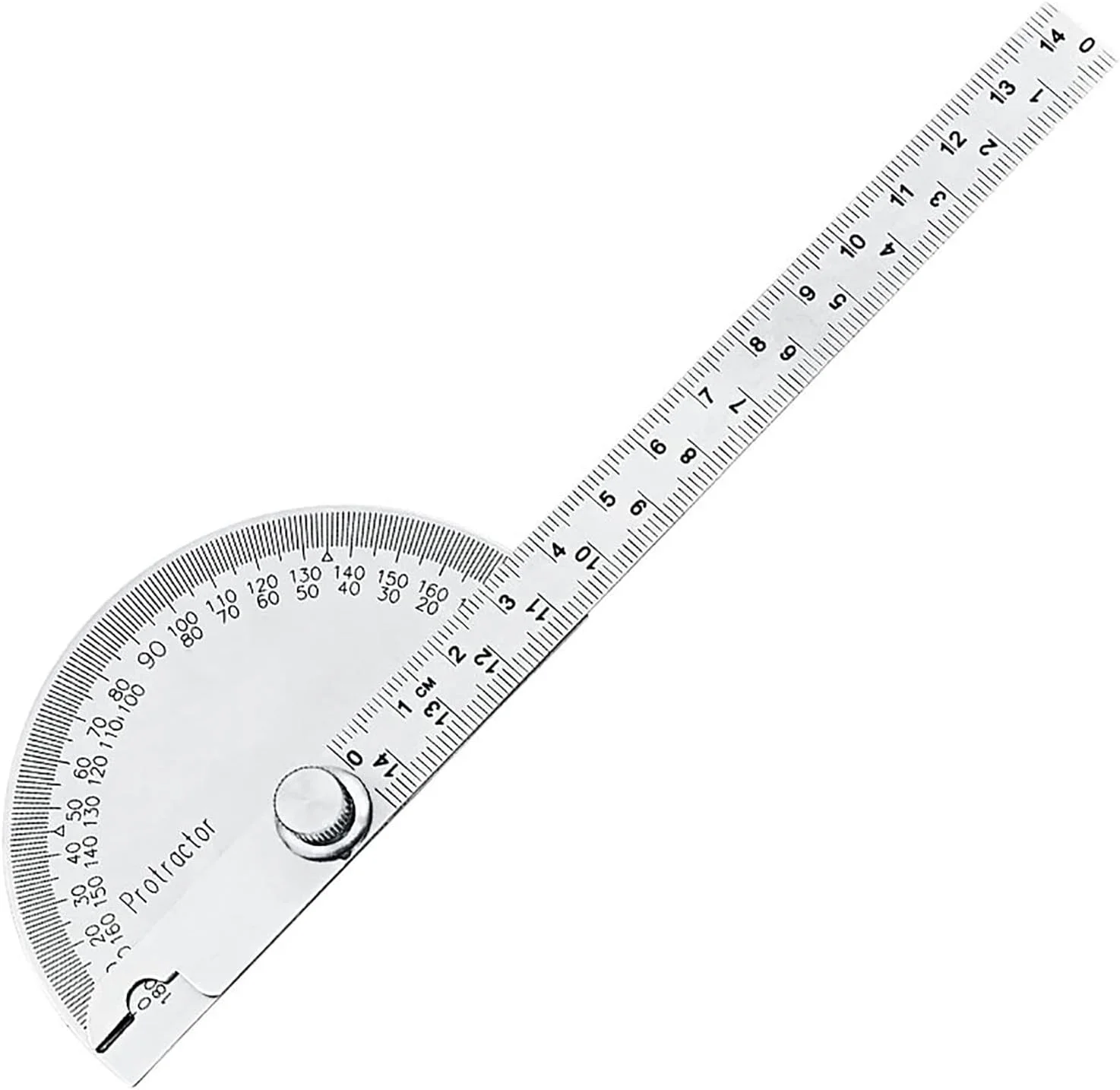 نقاله 14 سانتی متری استیل، گیج اندازه گیری زاویه 0-180 درجه، خط کش نقاله 180 درجه، زاویه سنج گونیومتر چرخشی برای دانشجویان، ماشین کاران، نجاران