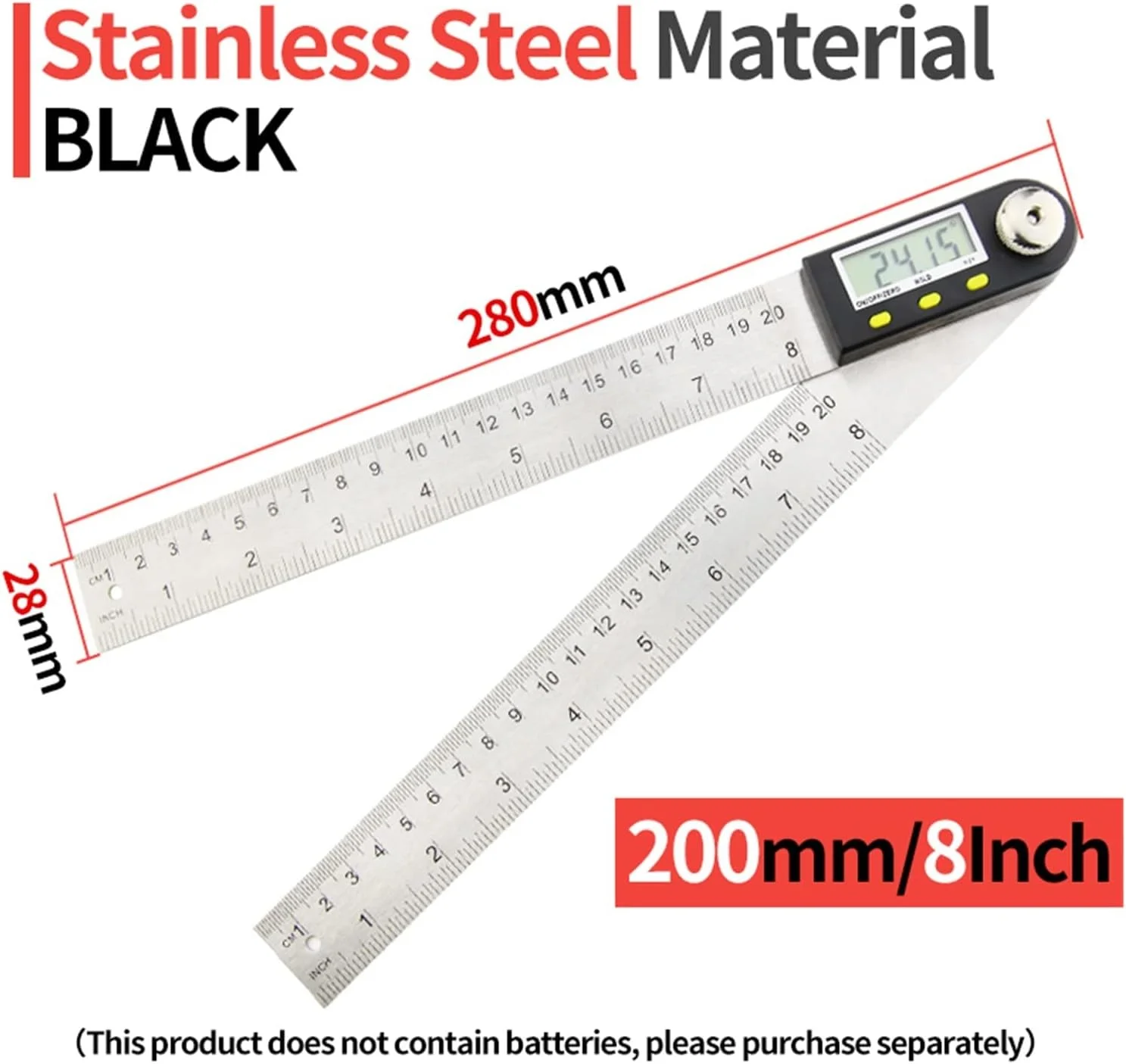 زاویه سنج دیجیتال نجاری GZDcjsc، گونیا، ابزار الکترونیکی نجاری، زاویه یاب، خط کش اندازه گیری چند زاویه، ابزار دقیق (زاویه سنج استیل 2)