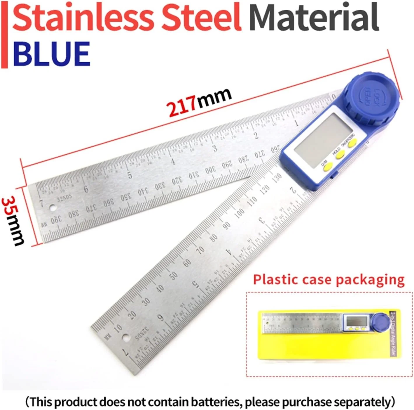 گونیا دیجیتال زاویه یاب نجاری GHQERTY، ابزار الکترونیکی گونیومتر، زاویه یاب، خط کش اندازه گیری چند زاویه، ابزار دقیق (گونیا آبی P2)