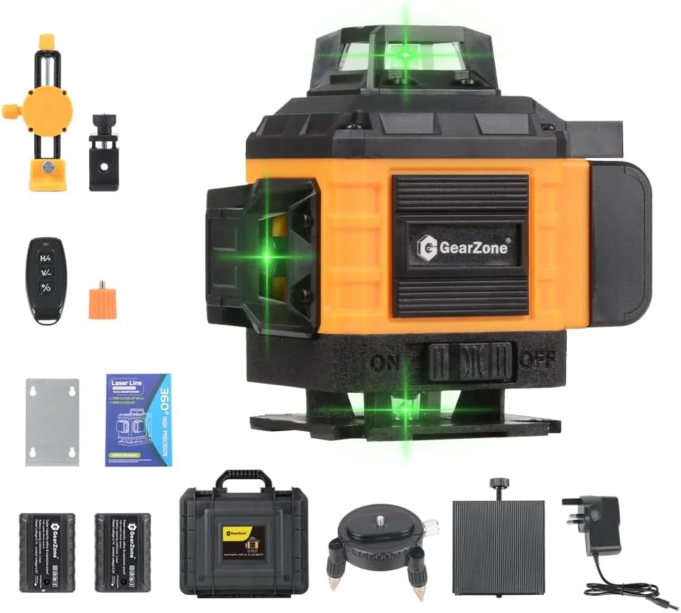 تراز لیزری 16 خطی 360 درجه خودتراز، 4x360 درجه حرفه ای 4D با خطوط متقاطع سبز رنگ برای ساخت و ساز و نصب تصاویر با 2 باتری، پایه مغناطیسی و کنترل از راه دور - نارنجی تراز لیزری 16 خطی 360 درجه خودتراز، 4x360 درجه حرفه ای 4D با خطوط متقاطع سبز رنگ برای ساخت و ساز و نصب تصاویر با 2 باتری، پایه مغناطیسی و کنترل از راه دور - نارنجی