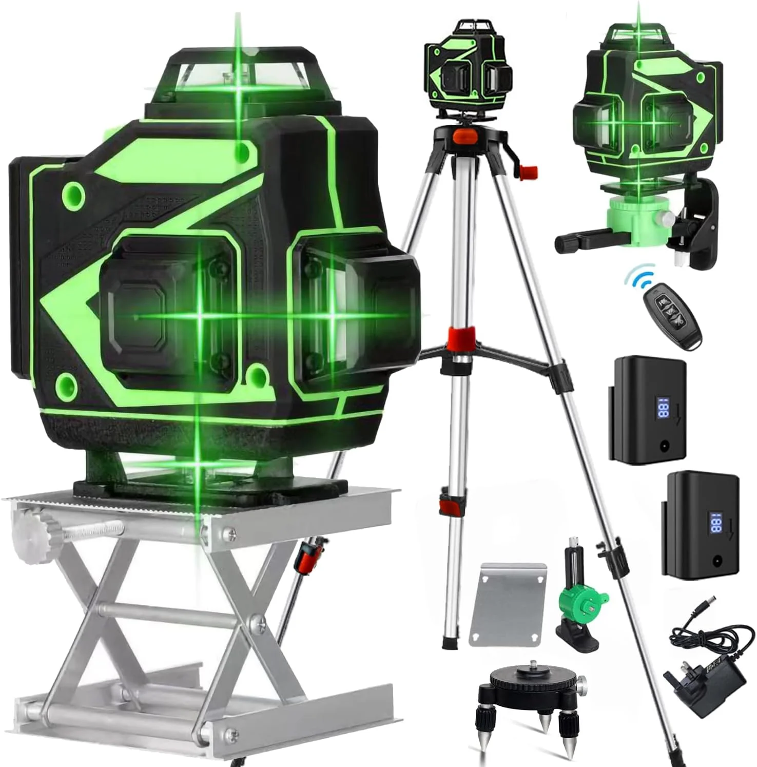 تراز لیزری 4D 360 خودتراز با سه پایه، لیزر خطی متقاطع 4x360 درجه برای نوسازی پروژه های ساختمانی، کاشی کف با 2 باتری، روشنایی قابل تنظیم کنترل از راه دور با سه پایه 1.2 متری تراز لیزری 4D 360 خودتراز با سه پایه، لیزر خطی متقاطع 4x360 درجه برای نوسازی پروژه های ساختمانی، کاشی کف با 2 باتری، روشنایی قابل تنظیم کنترل از راه دور با سه پایه 1.2 متری