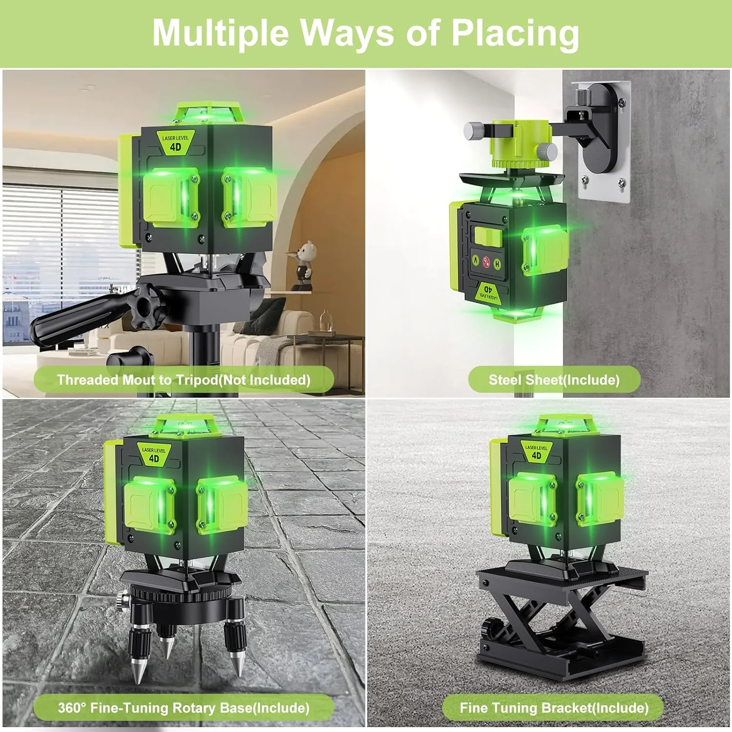 تراز لیزری سبز خودتراز شونده 4x360 درجه، 16 خط لیزر سبز برای ساخت و ساز و آویزان کردن عکس، باتری قابل شارژ، کنترل از راه دور، پایه مغناطیسی چرخان شامل، عمودی و افقی تراز لیزری سبز خودتراز شونده 4x360 درجه، 16 خط لیزر سبز برای ساخت و ساز و آویزان کردن عکس، باتری قابل شارژ، کنترل از راه دور، پایه مغناطیسی چرخان شامل، عمودی و افقی