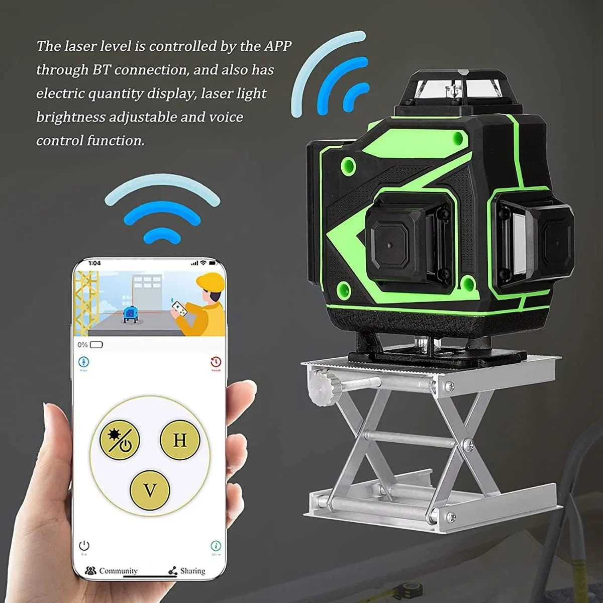 تراز لیزری 4D 360 خودتراز با سه پایه، لیزر خطی متقاطع 4x360 درجه برای نوسازی پروژه های ساختمانی، کاشی کف با 2 باتری، روشنایی قابل تنظیم کنترل از راه دور با سه پایه 1.2 متری