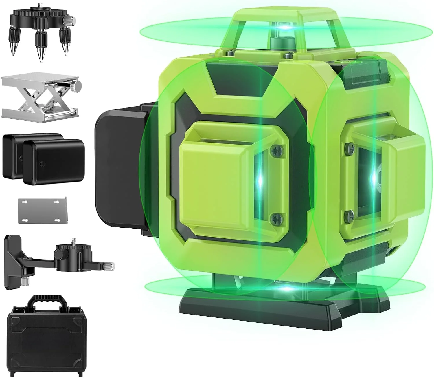 تراز لیزری، ابزار اندازه گیری لیزری 4X360 درجه، خودتراز 360 درجه، تراز خطی متقاطع سبز 4 بعدی با سه پایه کوچک و 2 باتری، برای آویزان کردن تصاویر و ساخت و ساز تراز لیزری، ابزار اندازه گیری لیزری 4X360 درجه، خودتراز 360 درجه، تراز خطی متقاطع سبز 4 بعدی با سه پایه کوچک و 2 باتری، برای آویزان کردن تصاویر و ساخت و ساز