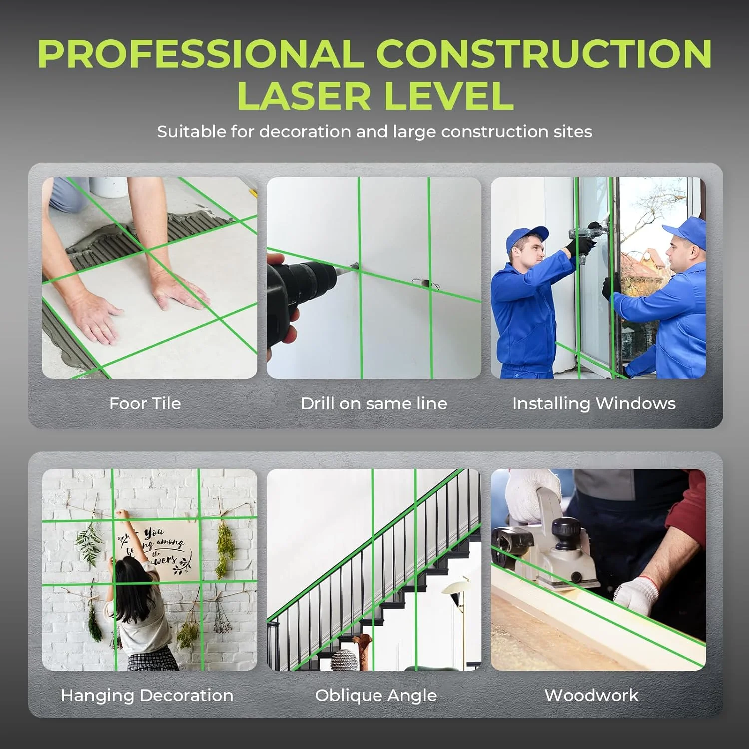 تراز لیزری، ابزار اندازه گیری لیزری 4X360 درجه، خودتراز 360 درجه، تراز خطی متقاطع سبز 4 بعدی با سه پایه کوچک و 2 باتری، برای آویزان کردن تصاویر و ساخت و ساز