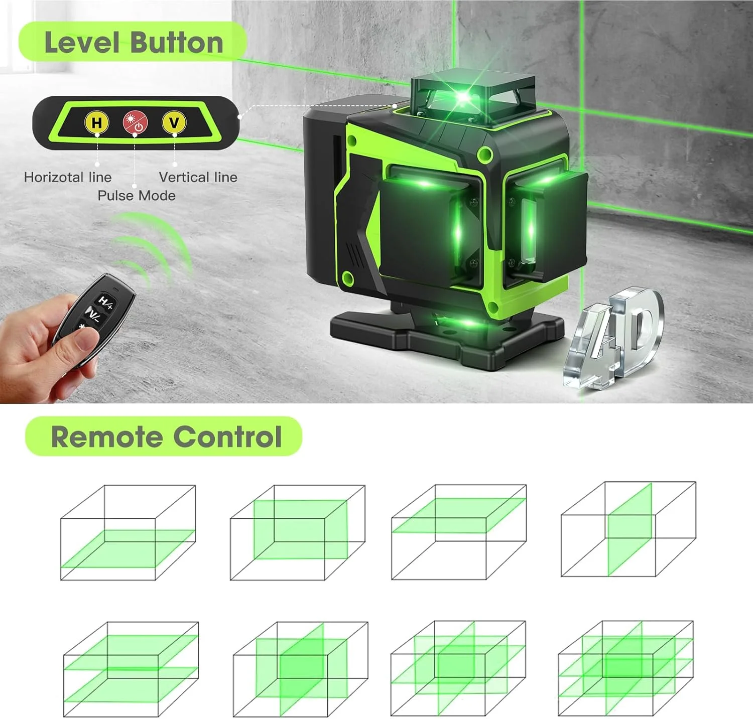 تراز لیزری 16 خطی 360 درجه خودتراز، 4x360 درجه حرفه ای 4D با خطوط متقاطع سبز، به همراه 2 باتری، روشنایی قابل تنظیم و کنترل از راه دور، مناسب برای کاشی کاری، ساخت و ساز و نصب قاب عکس تراز لیزری 16 خطی 360 درجه خودتراز، 4x360 درجه حرفه ای 4D با خطوط متقاطع سبز، به همراه 2 باتری، روشنایی قابل تنظیم و کنترل از راه دور، مناسب برای کاشی کاری، ساخت و ساز و نصب قاب عکس