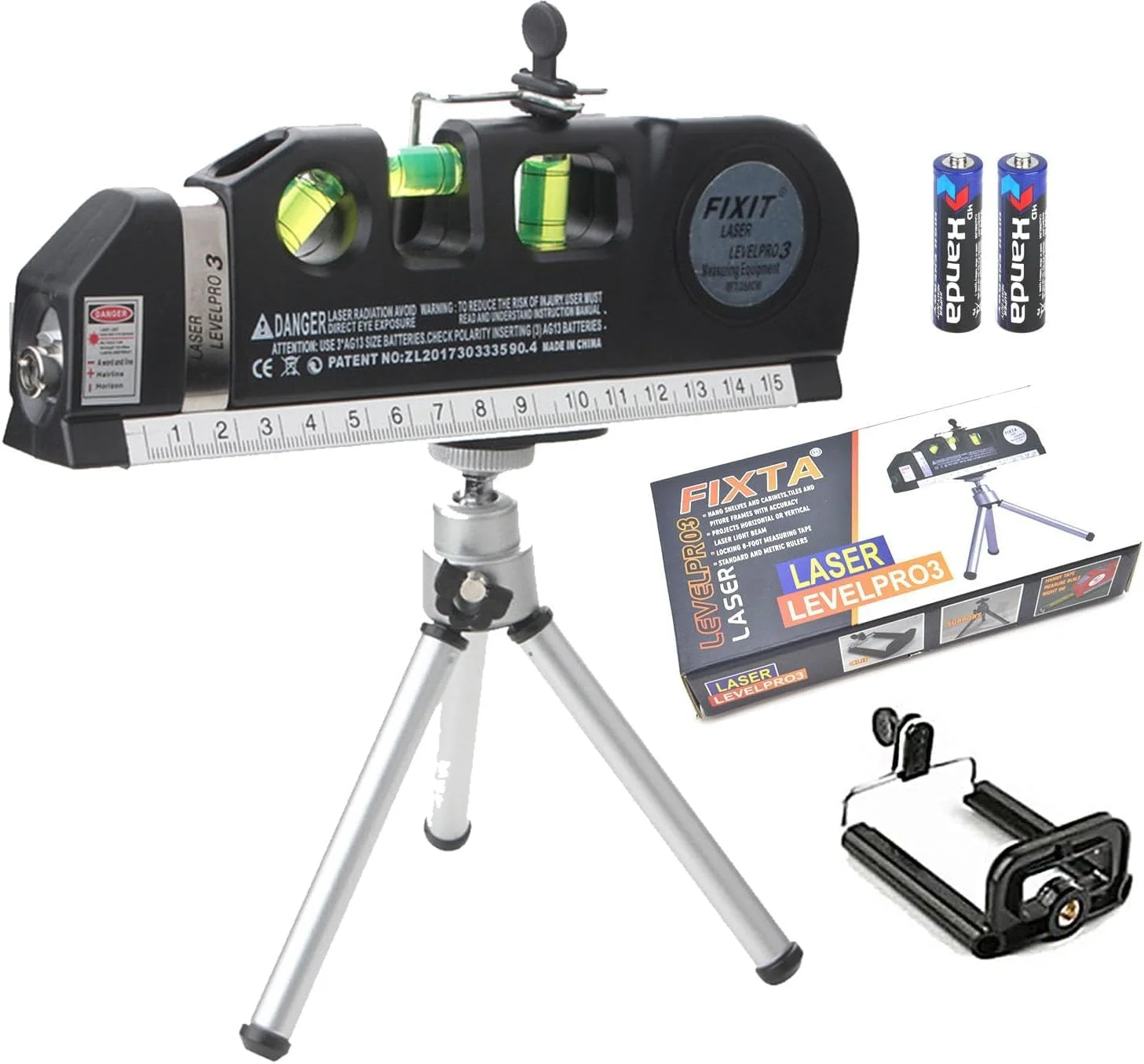 تراز لیزری به همراه سه پایه و گیره سه حالته، مناسب برای مبتدیان، ابزار اندازه گیری لیزری چند منظوره + متر نواری 2.5 متری و سه پایه (2 خط مشکی) تراز لیزری به همراه سه پایه و گیره سه حالته، مناسب برای مبتدیان، ابزار اندازه گیری لیزری چند منظوره + متر نواری 2.5 متری و سه پایه (2 خط مشکی)