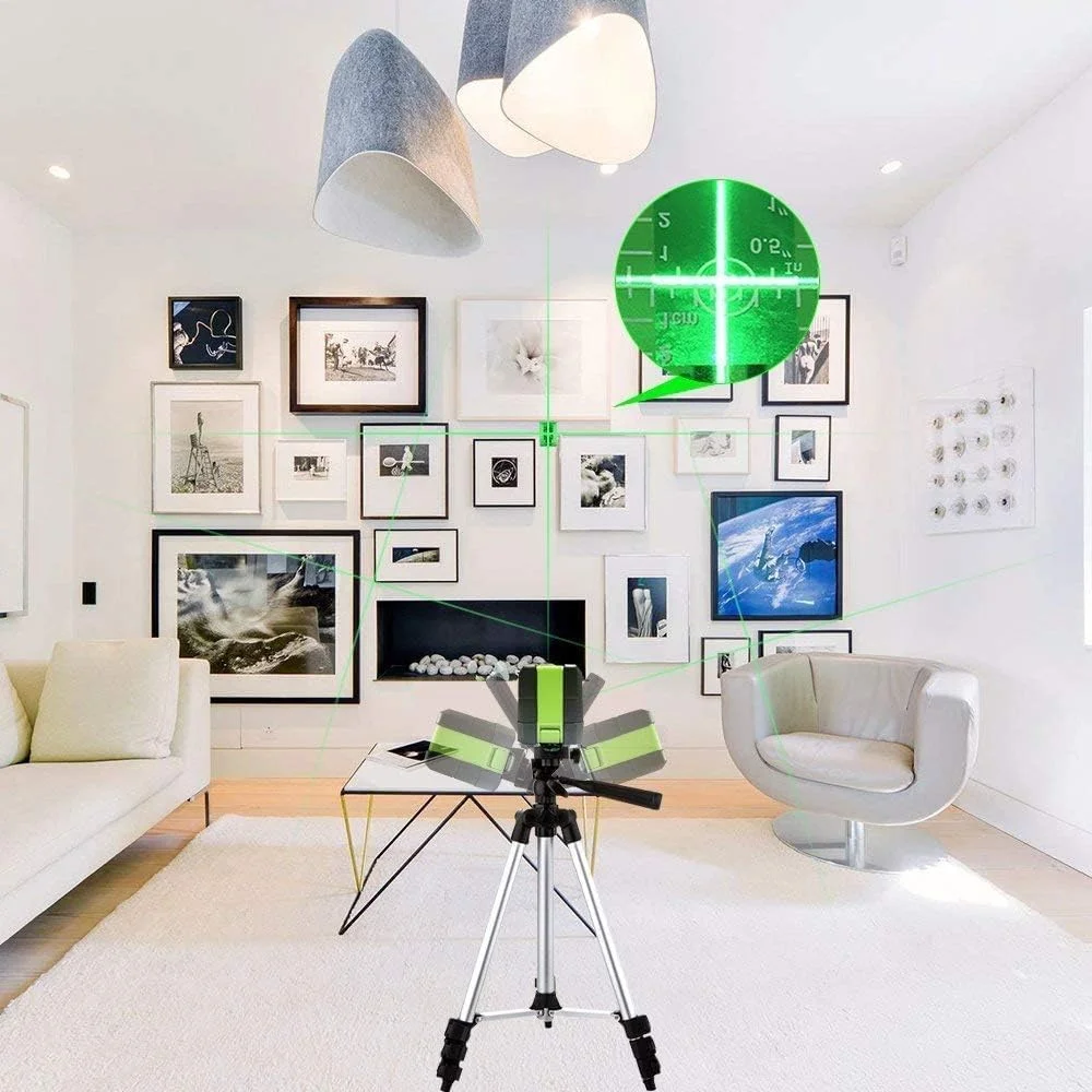 تراز لیزری پرتو سبز Huepar مدل M-9011G برای کارهای DIY، خودتراز اتوماتیک با خطوط لیزری متقاطع افقی و عمودی سبز، شامل پایه مغناطیسی چرخان، صفحه هدف لیزر و 2 عدد باتری AA