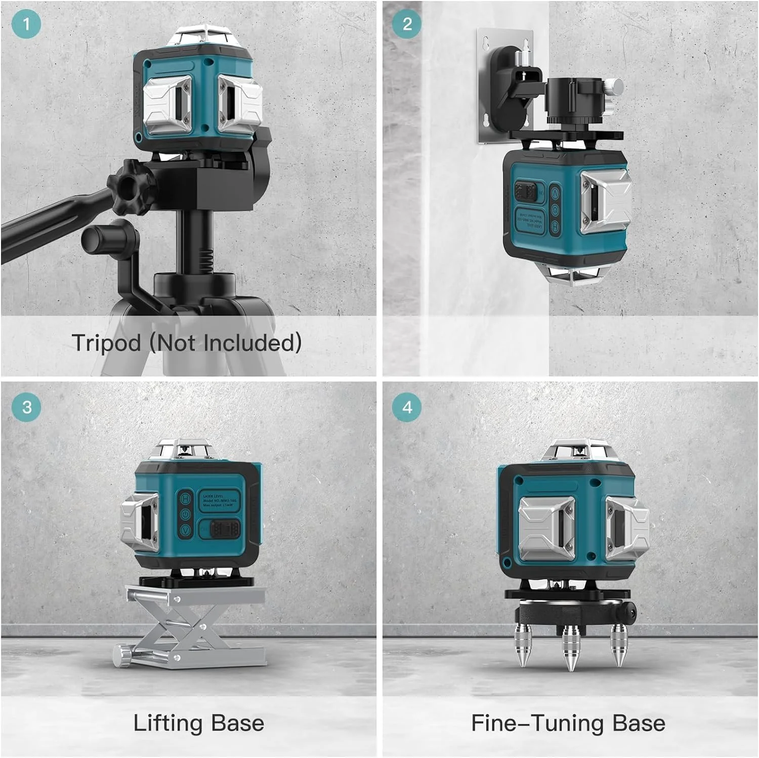تراز لیزری سبز 4x360 درجه Kialloy، تراز افقی و عمودی خطی برای داخل و خارج ساختمان، 2 عدد باتری، خودتراز، پایه چرخشی، کنترل از راه دور، پایه مغناطیسی