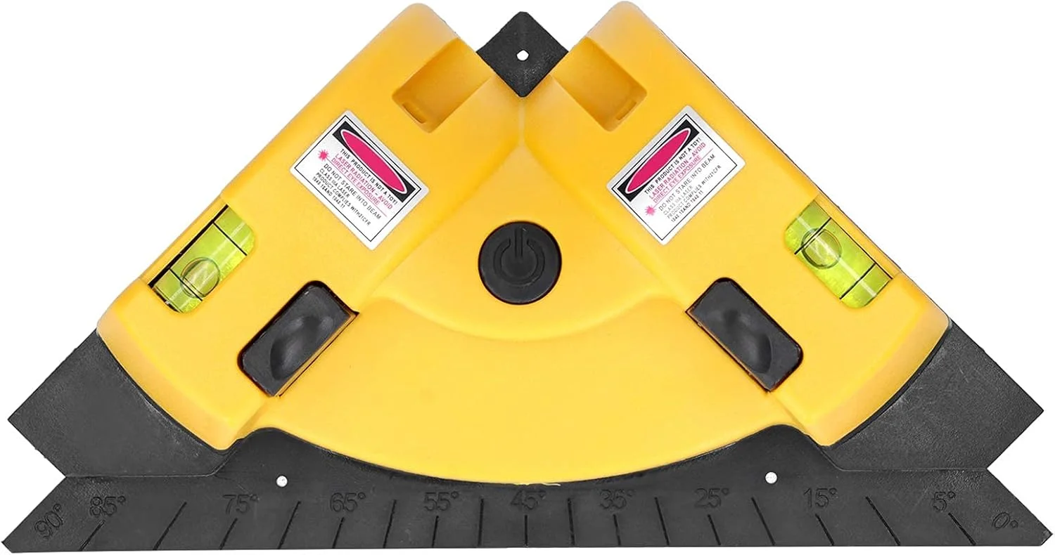 تراز لیزری زاویه راست 90 درجه SKEIDO - پرتو افکنی دو خطی برای نصب دیوار/کاشی با پایه فنجانی مکشی و پین (182 گرم)