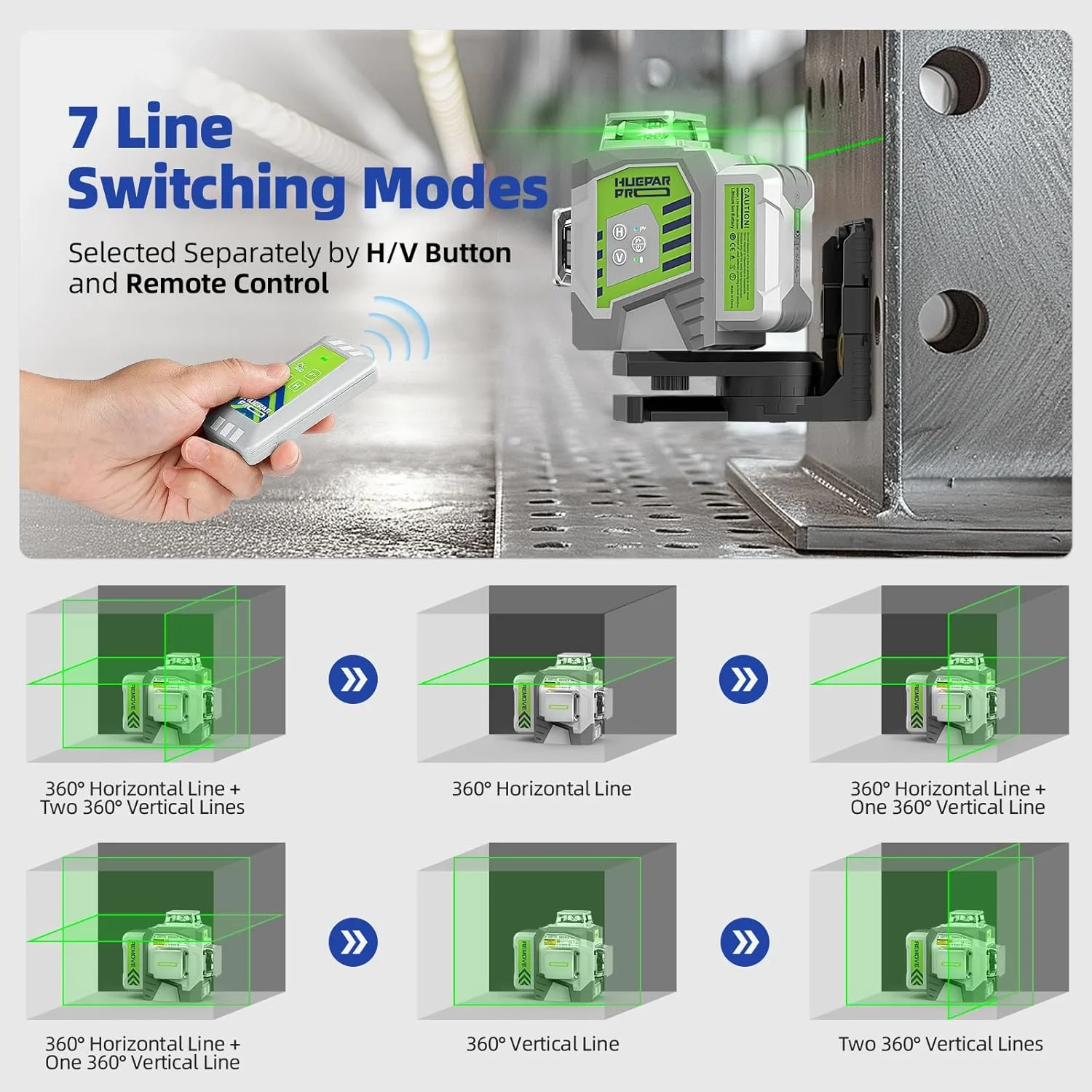 تراز لیزری 360 درجه خودتراز، Huepar Pro 3x360° با دقت بالای خطوط متقاطع سبز برای ساخت و ساز و نصب تصاویر، ابزار تراز لیزری 12 خطی با باتری قابل شارژ 8000mAh و کنترل از راه دور تراز لیزری 360 درجه خودتراز، Huepar Pro 3x360° با دقت بالای خطوط متقاطع سبز برای ساخت و ساز و نصب تصاویر، ابزار تراز لیزری 12 خطی با باتری قابل شارژ 8000mAh و کنترل از راه دور