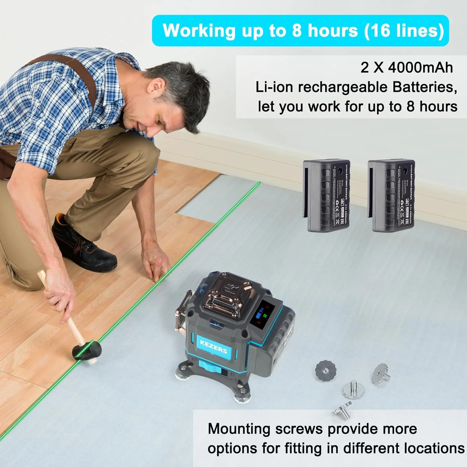 تراز لیزری 360 خودتراز KEZERS، تراز لیزری 4 x 360 با صفحه نمایش، ابزار تراز خط لیزری سبز با حالت پالس برای ساخت و ساز و آویزان کردن تصاویر، کنترل از راه دور تراز لیزری 360 خودتراز KEZERS، تراز لیزری 4 x 360 با صفحه نمایش، ابزار تراز خط لیزری سبز با حالت پالس برای ساخت و ساز و آویزان کردن تصاویر، کنترل از راه دور