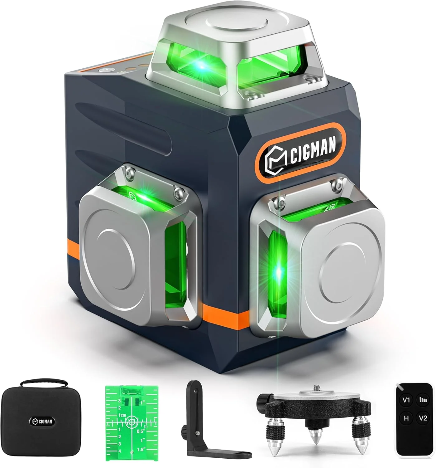 تراز لیزری خودتراز CIGMAN، 3x360° 3D خط سبز متقاطع برای ساخت و ساز و نصب تصاویر، باتری قابل شارژ، کنترل از راه دور، پایه مغناطیسی چرخان تراز لیزری خودتراز CIGMAN، 3x360° 3D خط سبز متقاطع برای ساخت و ساز و نصب تصاویر، باتری قابل شارژ، کنترل از راه دور، پایه مغناطیسی چرخان