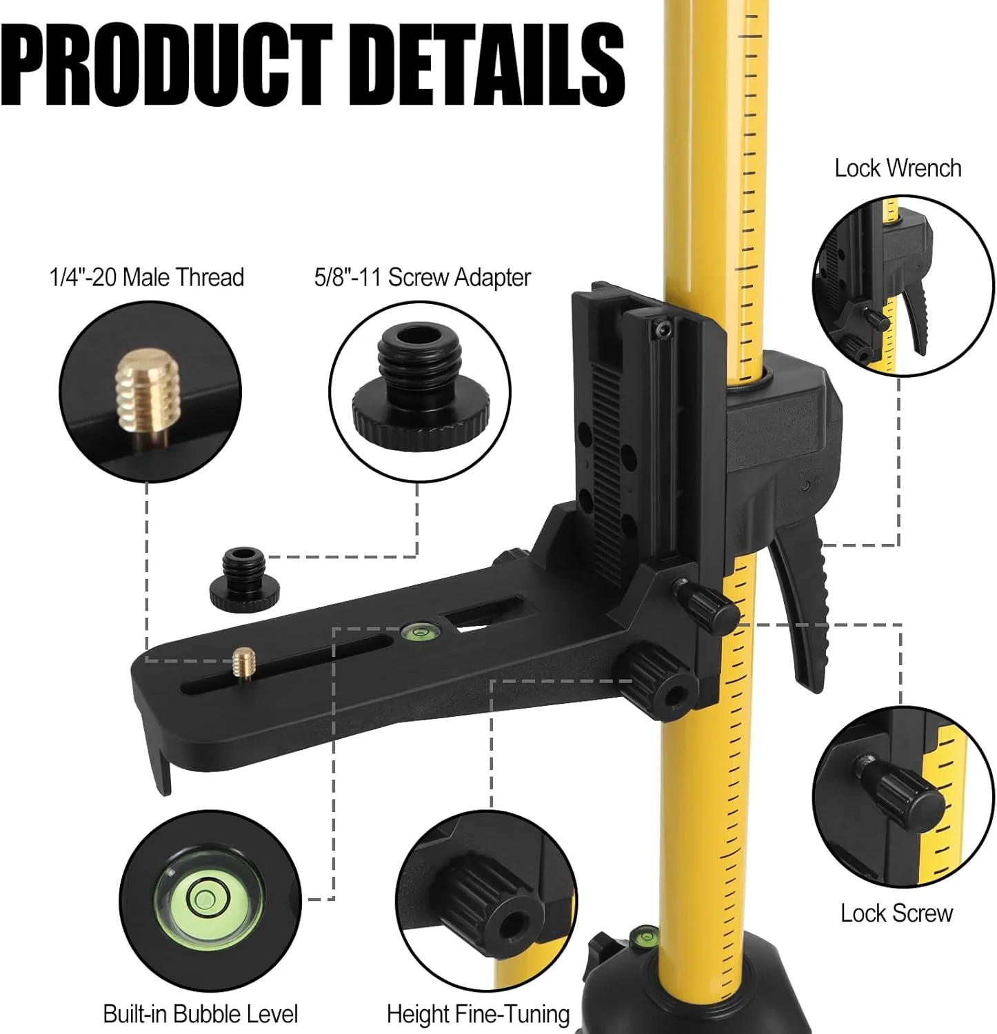 میله تلسکوپی تراز لیزری با سه پایه، 3.7 متری شامل پایه 1/4 اینچی با 20 اینچ برای تراز لیزری چرخشی و خطی، پایه لیزری با آداپتور رزوه ای 5/8 اینچی -11 میله تلسکوپی تراز لیزری با سه پایه، 3.7 متری شامل پایه 1/4 اینچی با 20 اینچ برای تراز لیزری چرخشی و خطی، پایه لیزری با آداپتور رزوه ای 5/8 اینچی -11