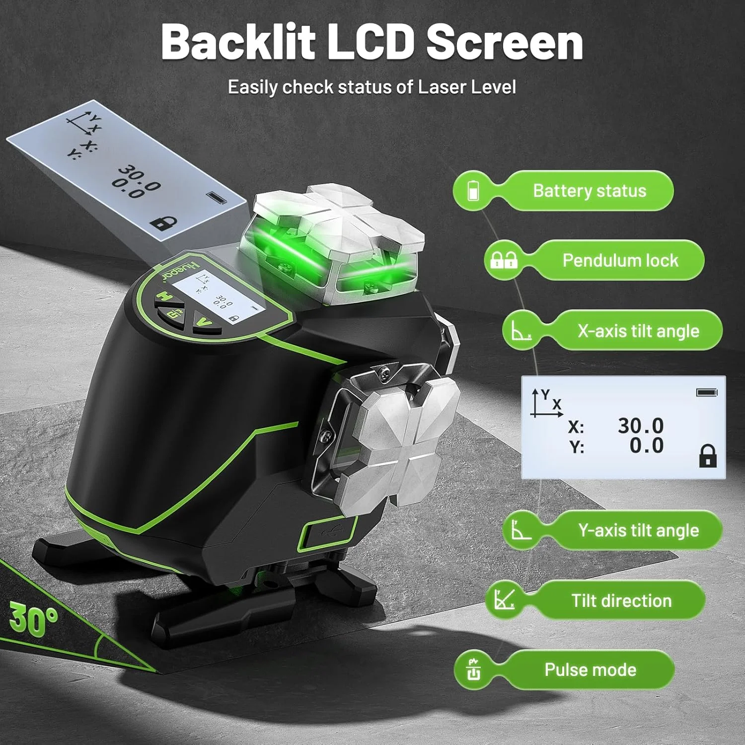 تراز لیزری خودتراز Huepar با 16 خط، 4x360°، لیزر خطی متقاطع با گیرنده - صفحه نمایش LCD، ابزار لیزر کف کاشی کاری پرتو سبز 4D بلوتوثی، کیت لیزر افقی/عمودی 360 درجه - کنترل از راه دور S04-5RG تراز لیزری خودتراز Huepar با 16 خط، 4x360°، لیزر خطی متقاطع با گیرنده - صفحه نمایش LCD، ابزار لیزر کف کاشی کاری پرتو سبز 4D بلوتوثی، کیت لیزر افقی/عمودی 360 درجه - کنترل از راه دور S04-5RG