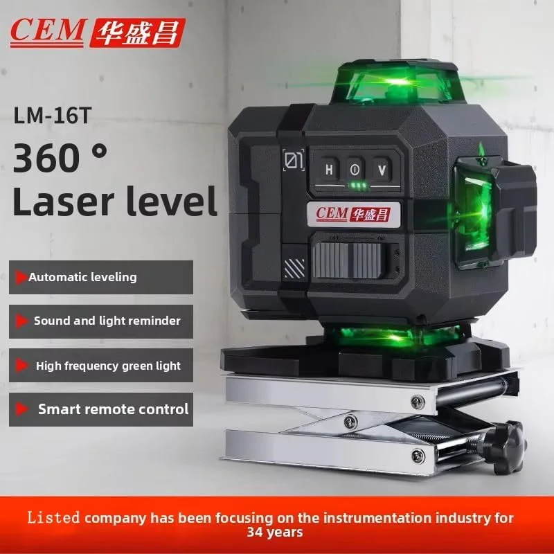تراز لیزری سبز 16 خط CEM، 4x360 درجه خودتراز، خطوط متقاطع افقی و عمودی 4 بعدی با دقت ±3 میلی متر، ضد آب IP54، کنترل از راه دور، کیت کامل برای ساخت و ساز و بازسازی خانه تراز لیزری سبز 16 خط CEM، 4x360 درجه خودتراز، خطوط متقاطع افقی و عمودی 4 بعدی با دقت ±3 میلی متر، ضد آب IP54، کنترل از راه دور، کیت کامل برای ساخت و ساز و بازسازی خانه