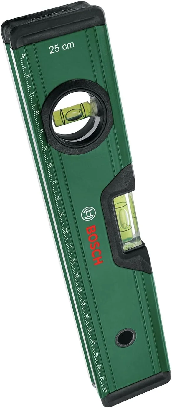 تراز بوش 25 سانتیمتری (تراز دقیق با 2 حباب فلورسنت برای خواندن افقی و عمودی؛ مقیاس متریک؛ دقت بسیار بالا؛ بدنه آلومینیومی، ضربهگیرهای نرم؛ شیار V) تراز بوش 25 سانتیمتری (تراز دقیق با 2 حباب فلورسنت برای خواندن افقی و عمودی؛ مقیاس متریک؛ دقت بسیار بالا؛ بدنه آلومینیومی، ضربهگیرهای نرم؛ شیار V)