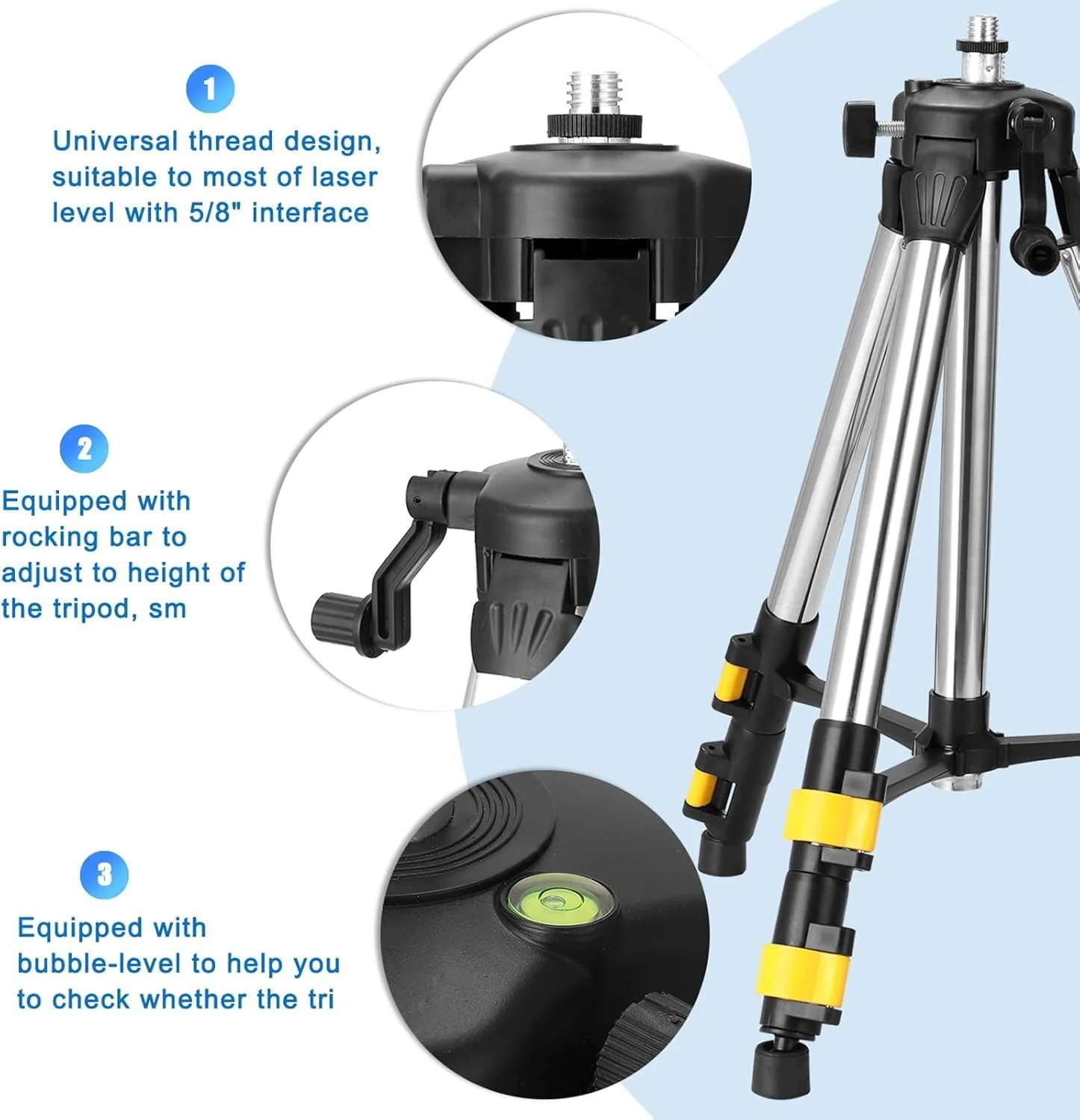 پایه سه پایه استیل 0.5 متری با قابلیت تنظیم ارتفاع در سه سطح برای تراز با تراز حبابی، سه پایه تراز لیزری با قابلیت تنظیم 5/8 پایه سه پایه استیل 0.5 متری با قابلیت تنظیم ارتفاع در سه سطح برای تراز با تراز حبابی، سه پایه تراز لیزری با قابلیت تنظیم 5/8