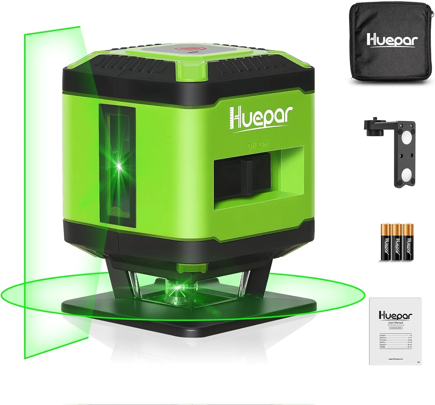 تراز لیزری کاشی کاری Huepar مدل FL360G، مناسب برای نصب کاشی، تراز کردن کف، کاغذ دیواری با خط افقی 360 درجه و خط عمودی 130 درجه با حالت تغییر خط تراز لیزری کاشی کاری Huepar مدل FL360G، مناسب برای نصب کاشی، تراز کردن کف، کاغذ دیواری با خط افقی 360 درجه و خط عمودی 130 درجه با حالت تغییر خط