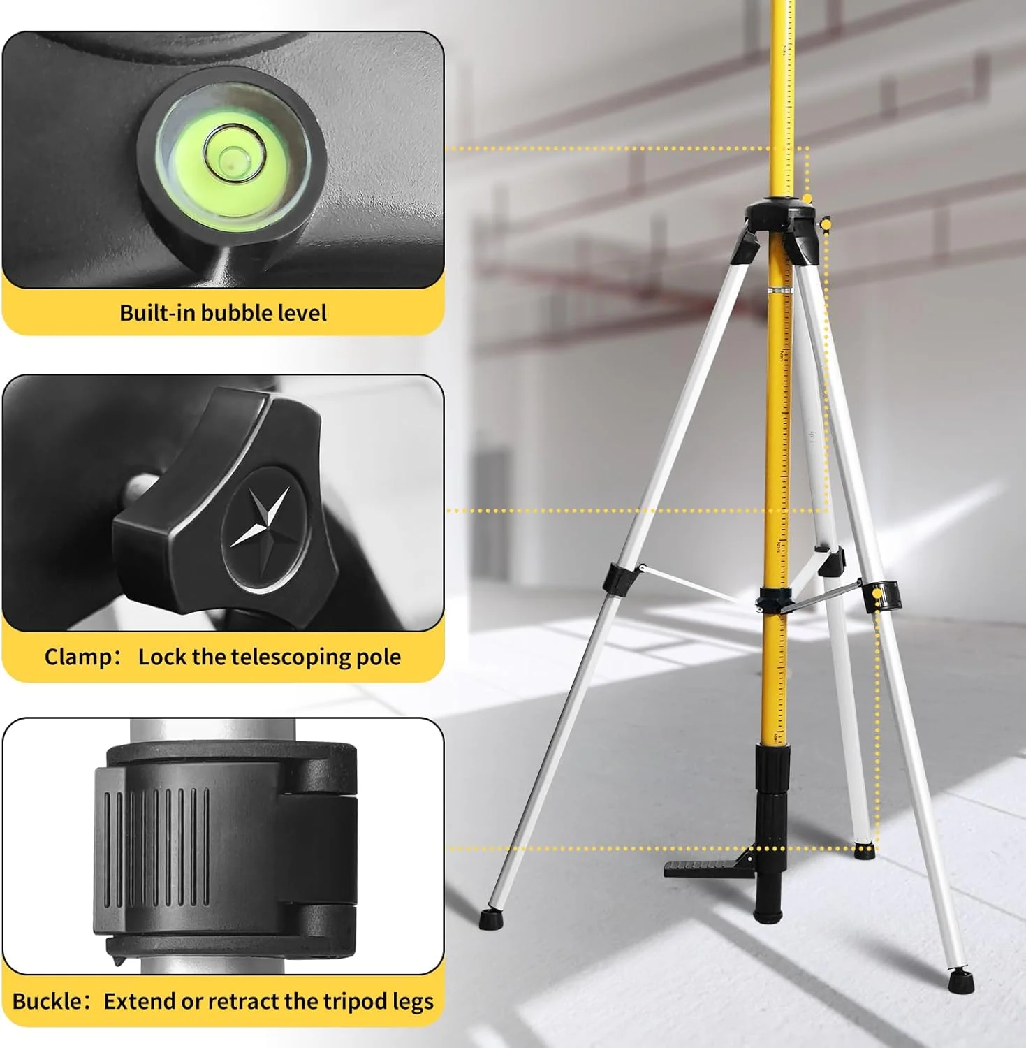 میله تلسکوپی تراز لیزری IKOVWUK 4.2 متری با سه پایه، پایه میله 4.2 متری برای ابزار تراز، براکت تنظیم دقیق چند منظوره با رزوه 1/4 اینچی و آداپتور رزوه 5/8 اینچی، دارای کیف حمل میله تلسکوپی تراز لیزری IKOVWUK 4.2 متری با سه پایه، پایه میله 4.2 متری برای ابزار تراز، براکت تنظیم دقیق چند منظوره با رزوه 1/4 اینچی و آداپتور رزوه 5/8 اینچی، دارای کیف حمل